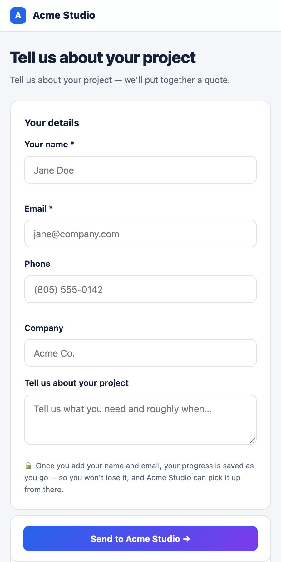 The intake form on a phone.
