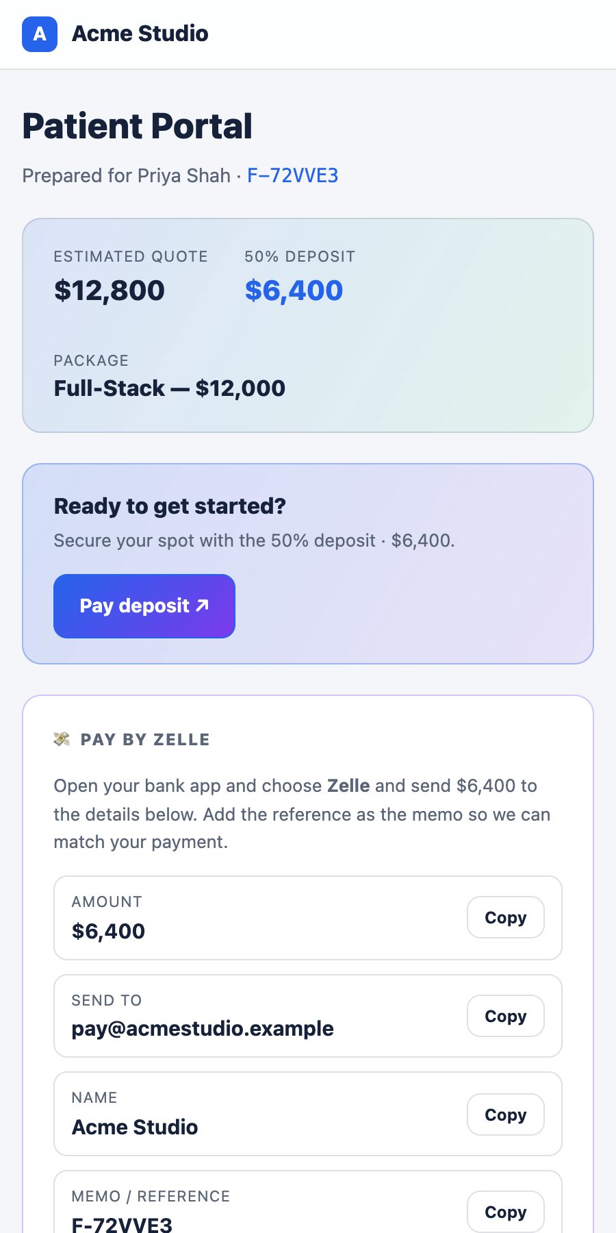 The client portal on a phone.